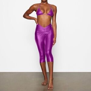 Skims Metallic Swim V Waist Ruched Capri Pants Dragonfruit Pink Purple NWT